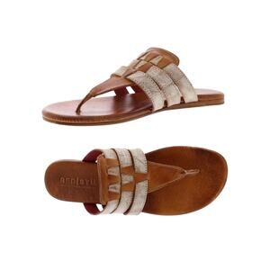 bedstu Brown Cream Yoli Flat Thong Sandals Women's Size 8